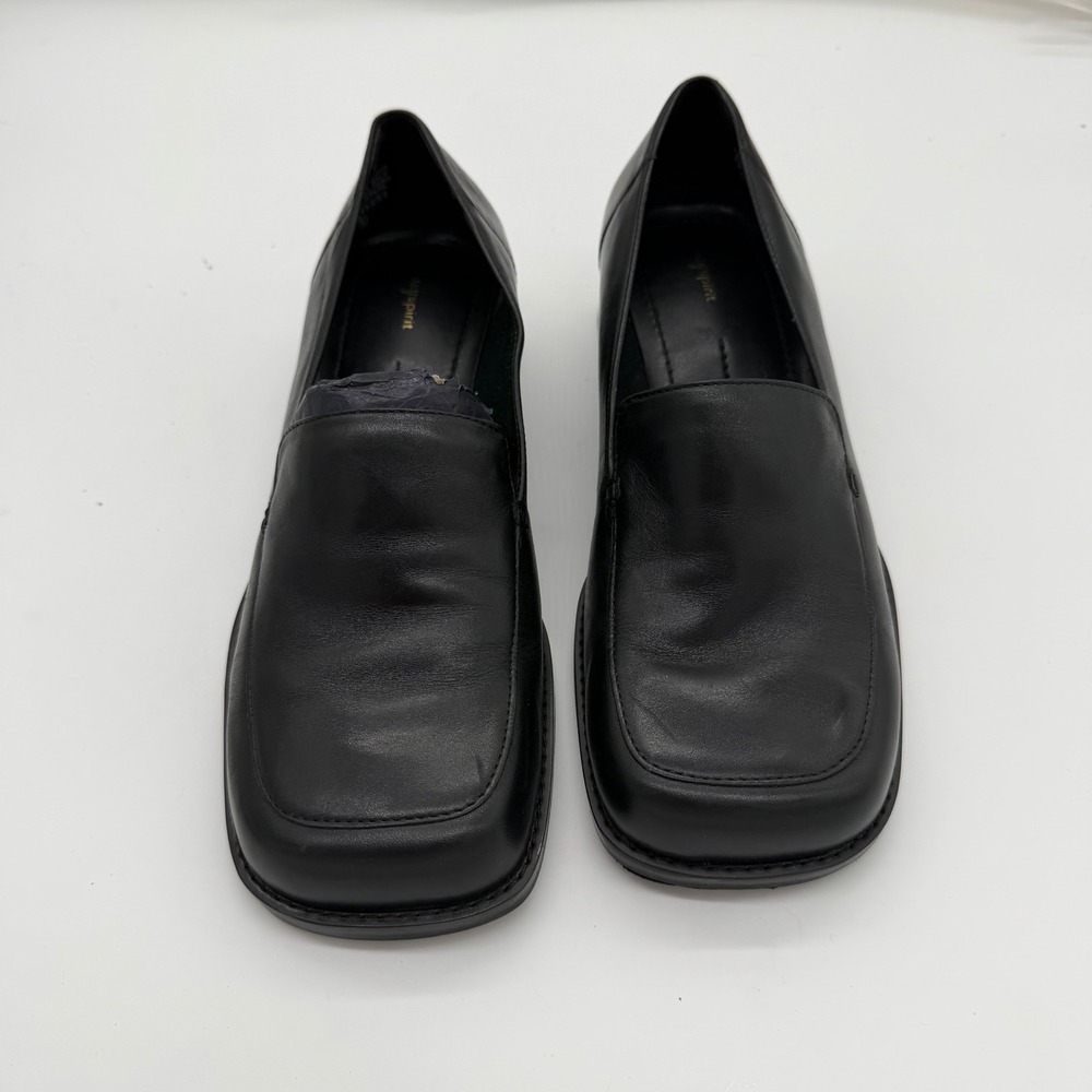 Easy Spirit Travelert Black Leather Square Toe Block Heel Loafers Womens 7.5 W